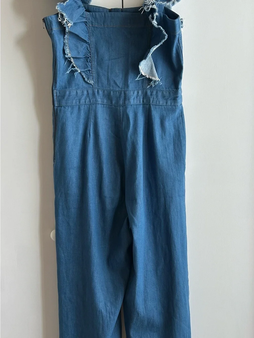 Sea New York Blue Denim Ruffle-Strap Wide-Leg Overalls - Picture 6 of 6